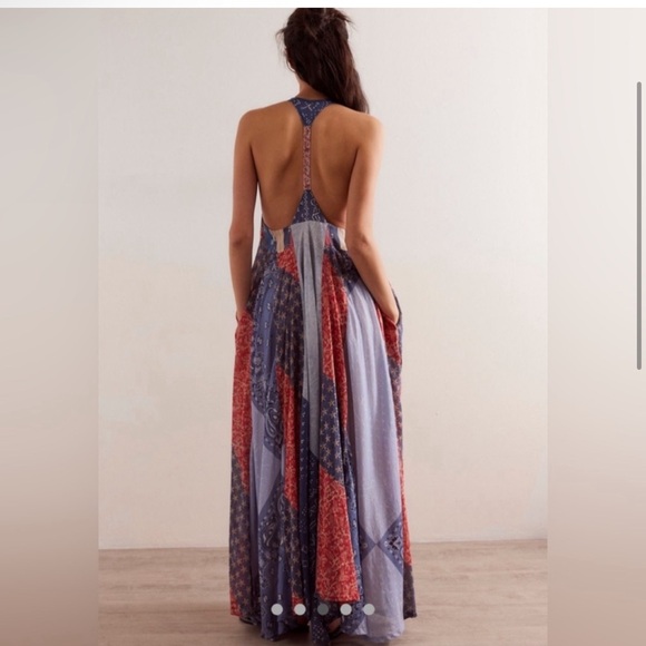 Free People Backless Patchwork Maxi Dress - Blue and Red - Picture 1 of 5